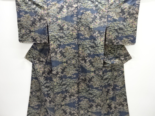 JAPANESE KIMONO / DORO OSHIMA TSUMUGI KIMONO / FLORAL PATTERNS WOVEN T